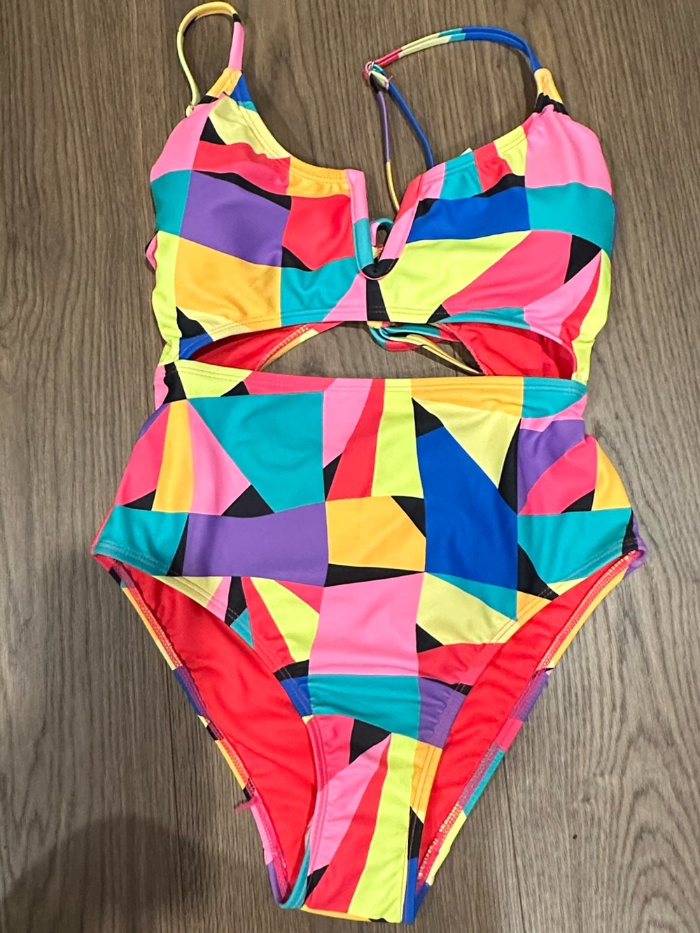 No Boundaries Multicolor Geometric Cutout One-Piece Swimsuit
